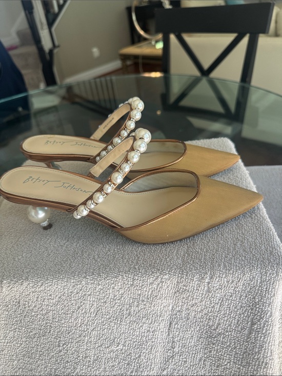 Betsey Johnson Shoes - Betsey Johnson Gold Pearl-Embellished Pointed Mules